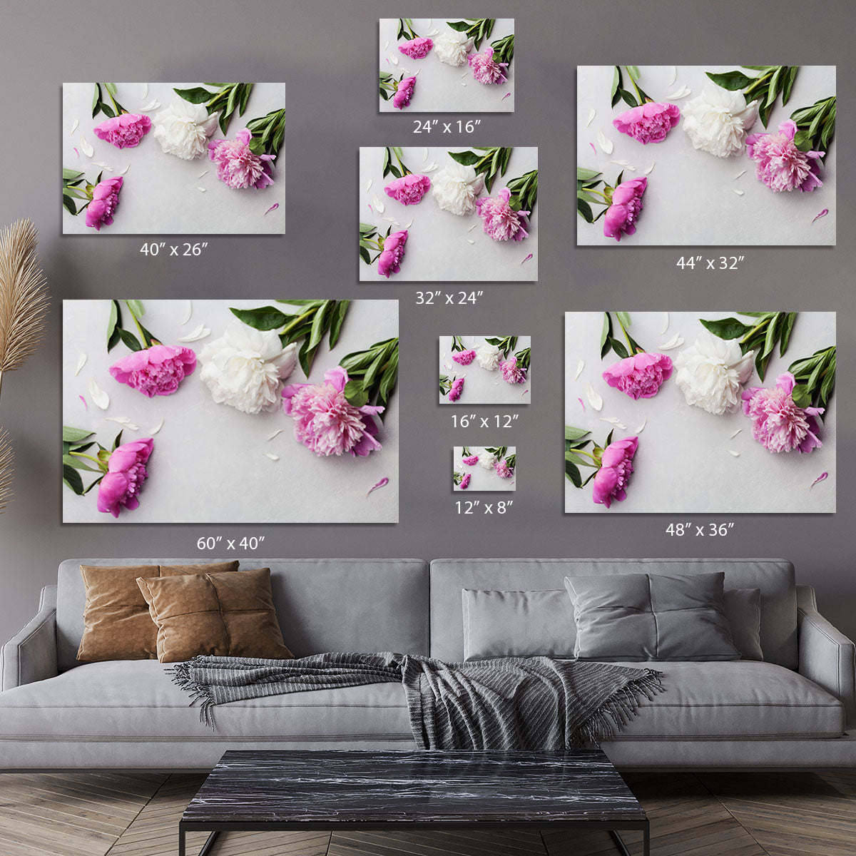 Beautiful pink and white peony flowers Canvas Print or Poster - Canvas Art Rocks - 7