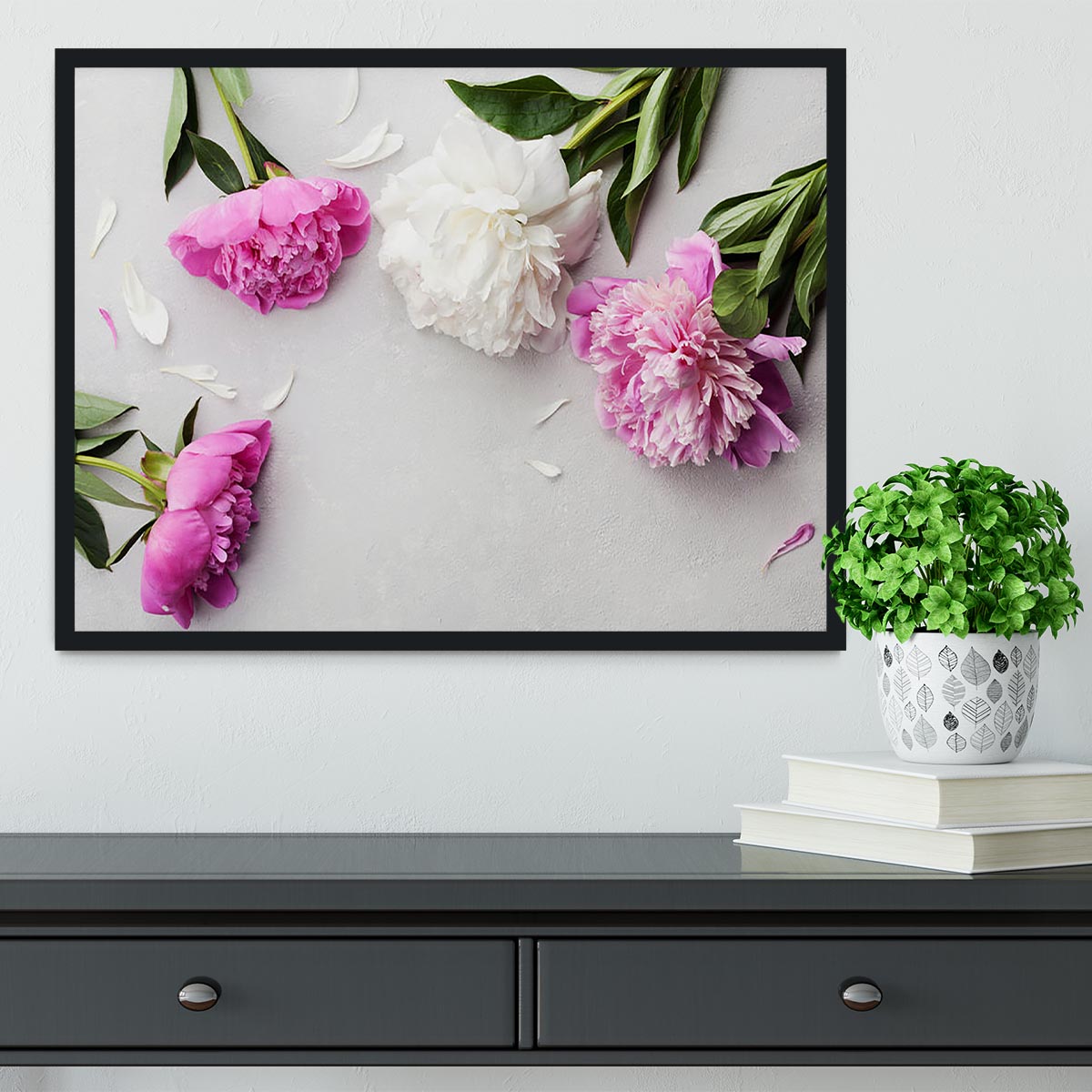 Beautiful pink and white peony flowers Framed Print - Canvas Art Rocks - 2