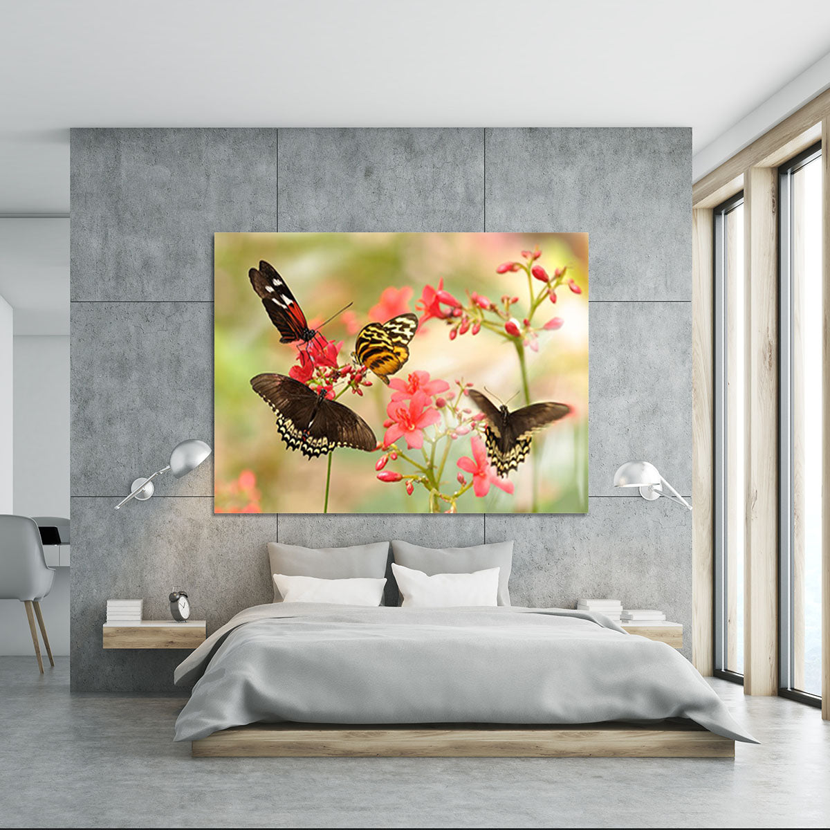 Beautiful tropical butterflies on a red flowers Canvas Print or Poster - Canvas Art Rocks - 5