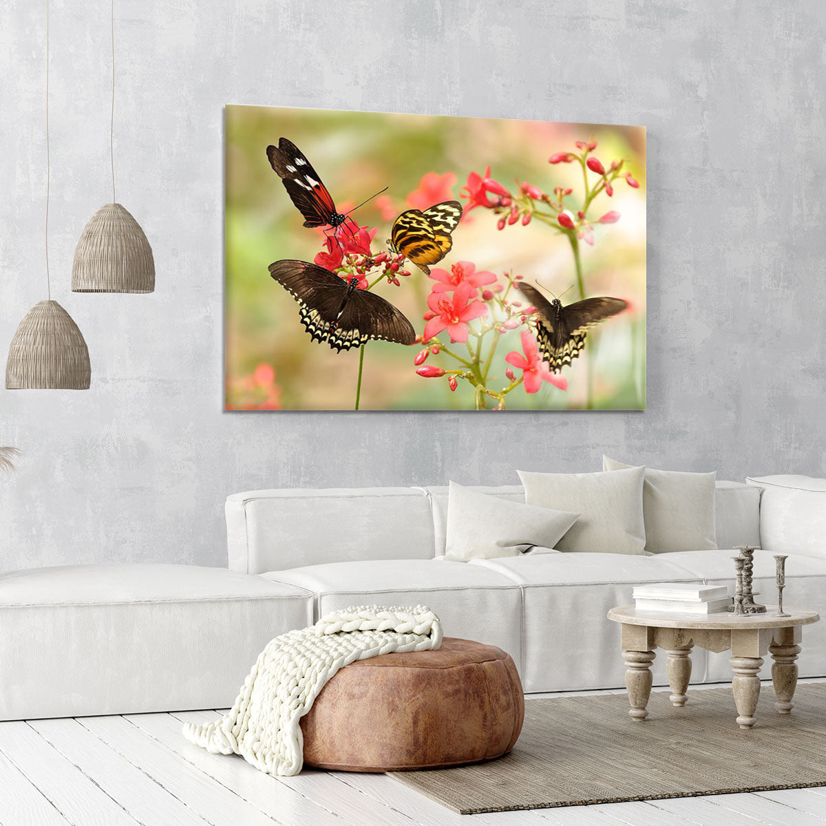 Beautiful tropical butterflies on a red flowers Canvas Print or Poster - Canvas Art Rocks - 6