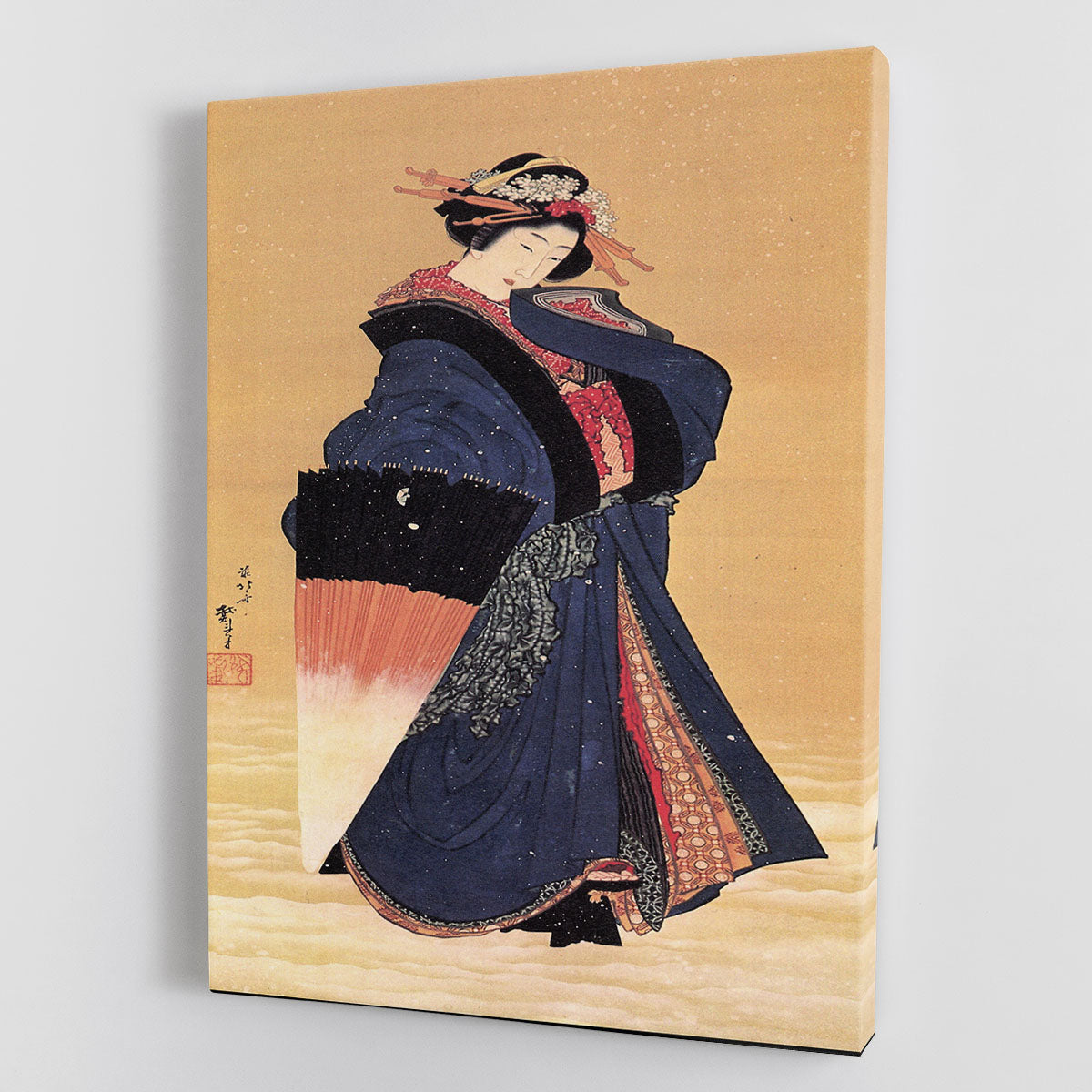 Beauty with umbrella in the snow by Hokusai Canvas Print or Poster - Canvas Art Rocks - 1