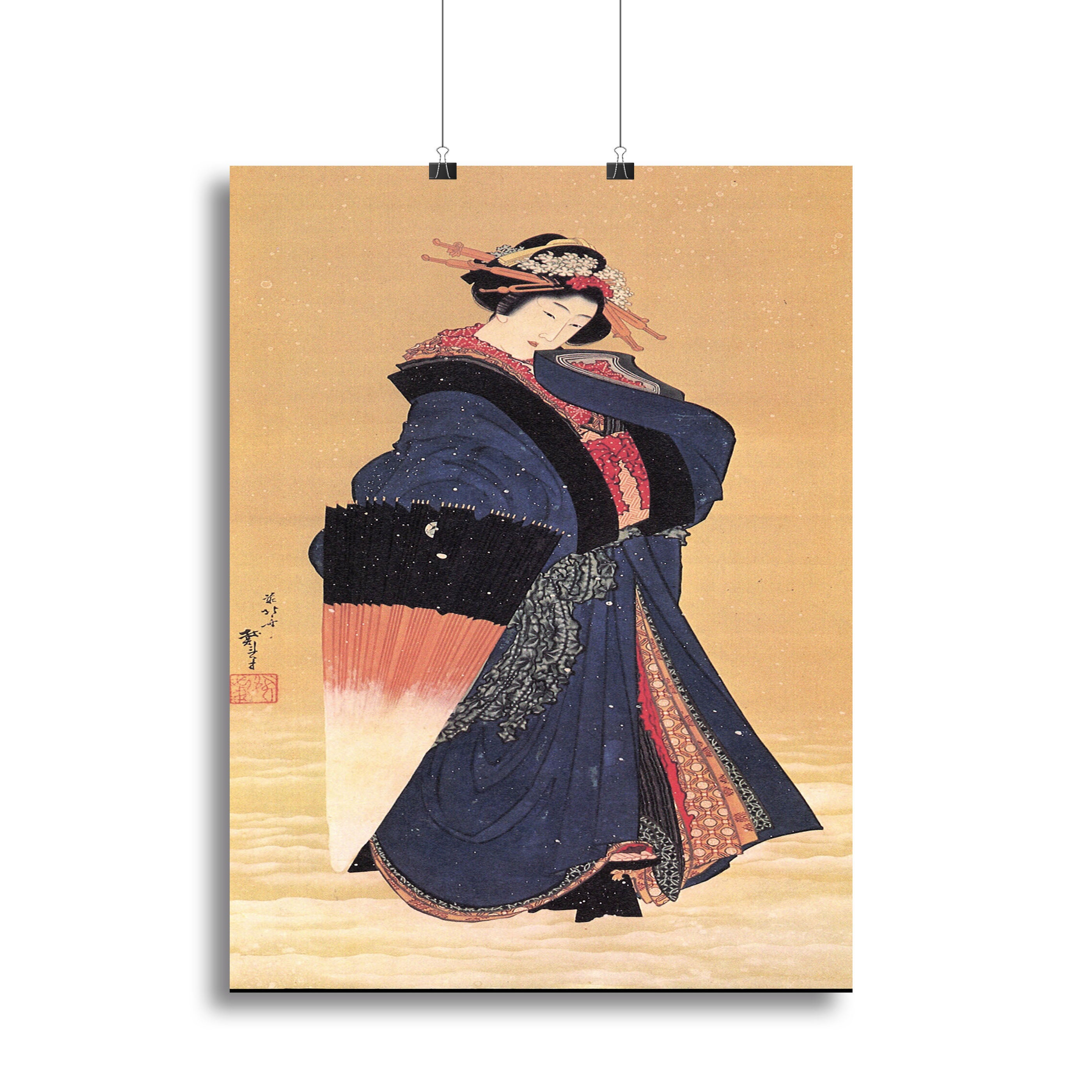 Beauty with umbrella in the snow by Hokusai Canvas Print or Poster - Canvas Art Rocks - 2