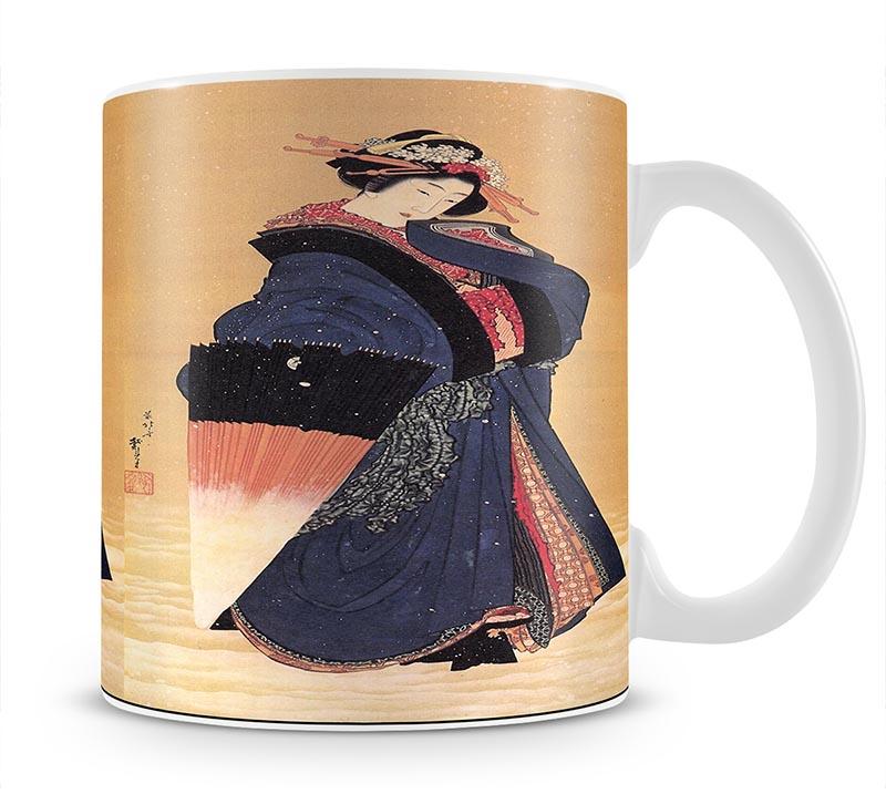 Beauty with umbrella in the snow by Hokusai Mug - Canvas Art Rocks - 1