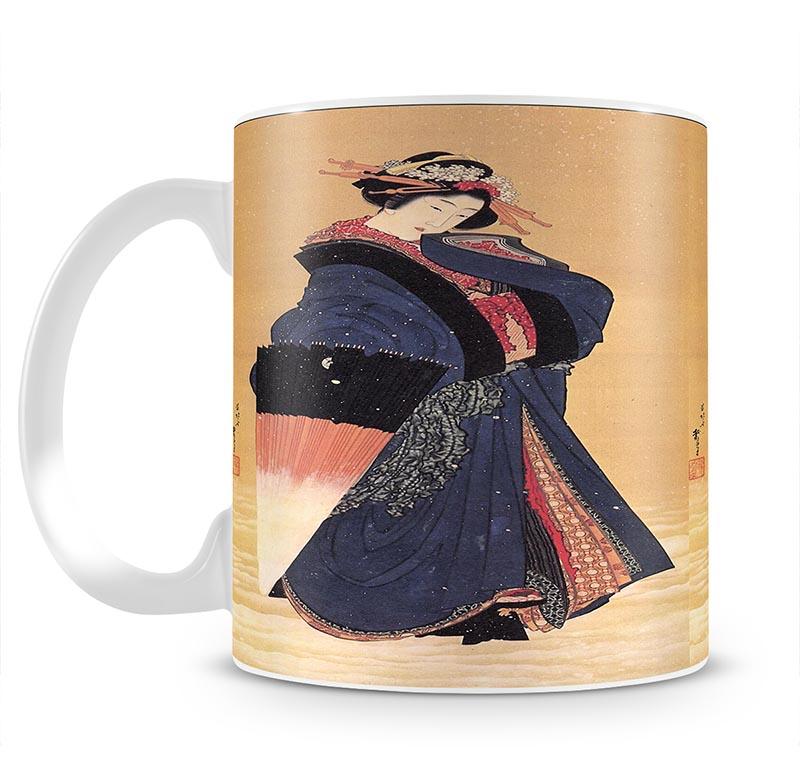 Beauty with umbrella in the snow by Hokusai Mug - Canvas Art Rocks - 2