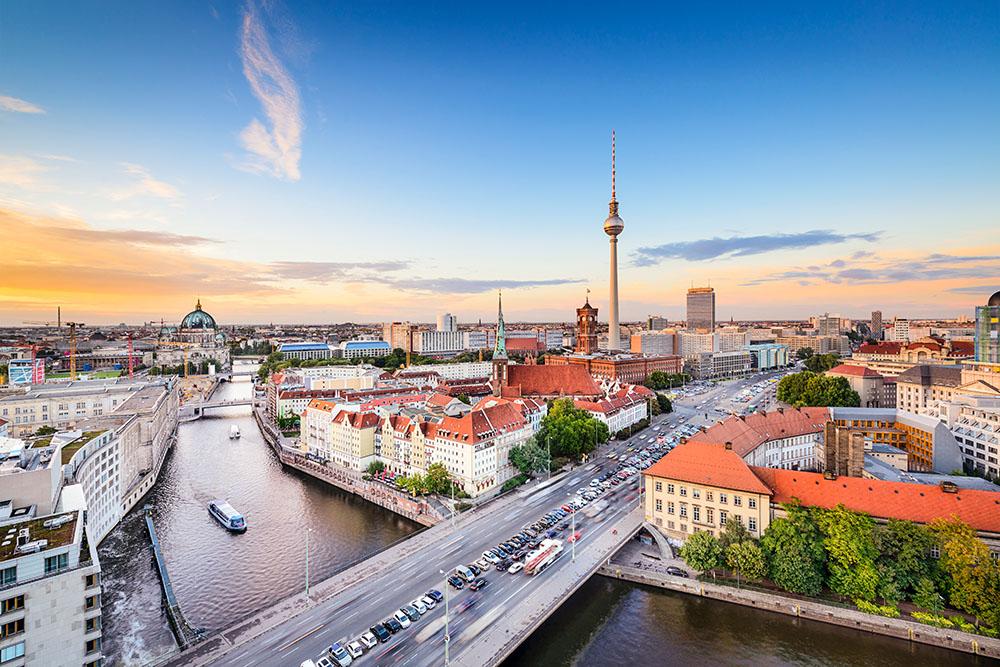 Berlin skyline on the Spree River Wall Mural Wallpaper - Canvas Art Rocks - 1