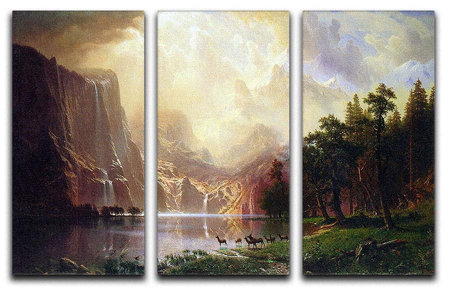 Between the Sierra Nevada Mountains by Bierstadt 3 Split Panel Canvas Print - Canvas Art Rocks - 1