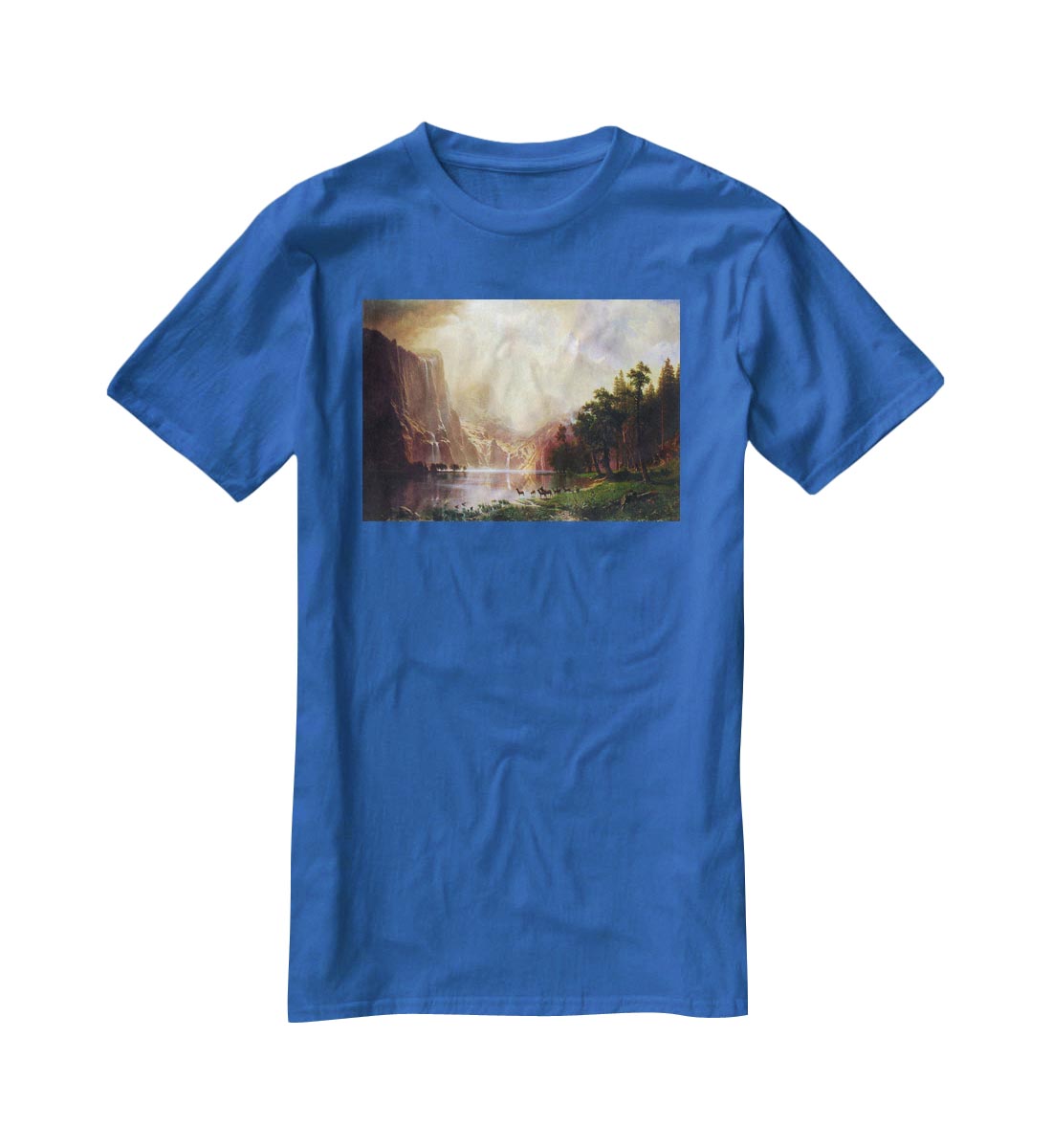 Between the Sierra Nevada Mountains by Bierstadt T-Shirt - Canvas Art Rocks - 2