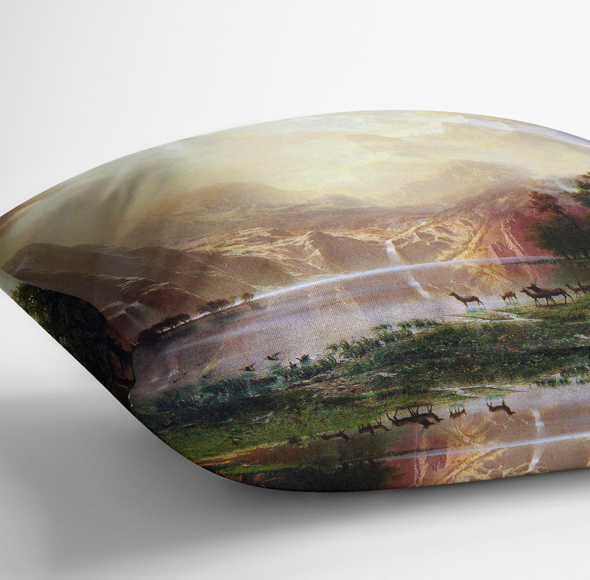 Between the Sierra Nevada Mountains by Bierstadt Cushion - Canvas Art Rocks - 3