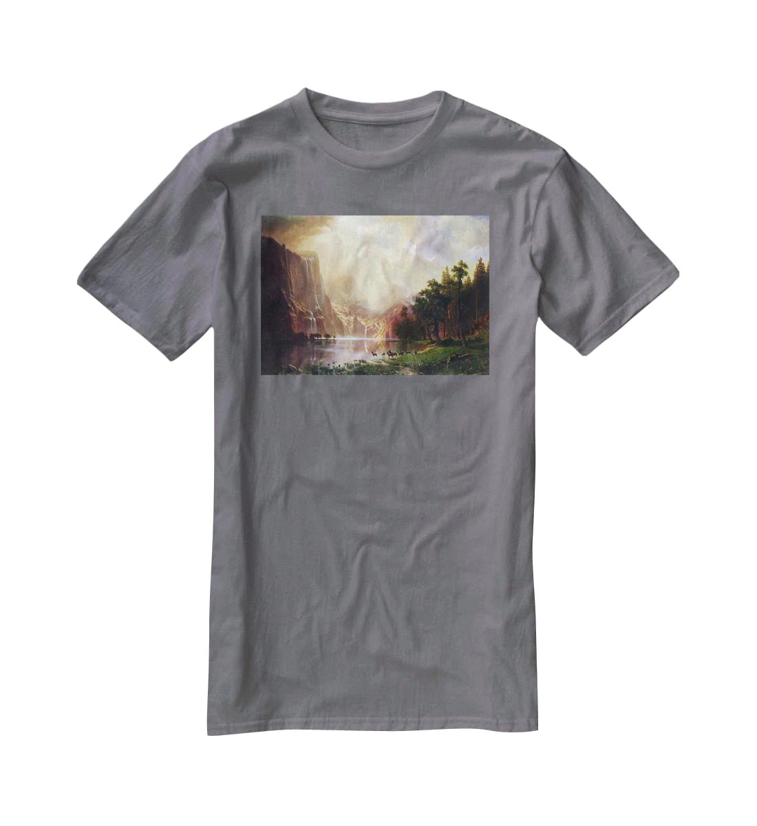 Between the Sierra Nevada Mountains by Bierstadt T-Shirt - Canvas Art Rocks - 3