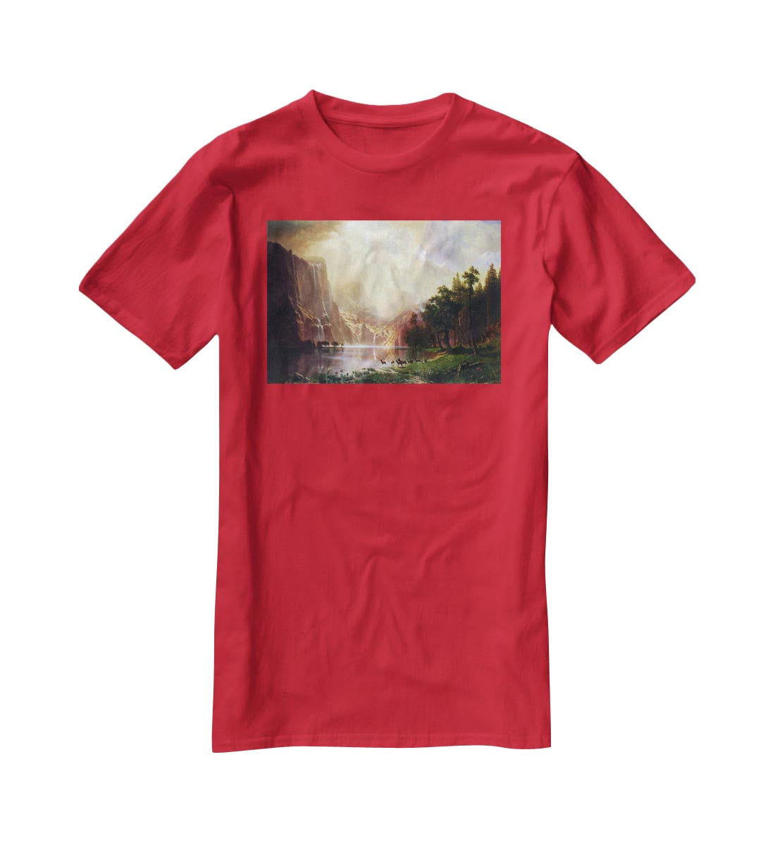 Between the Sierra Nevada Mountains by Bierstadt T-Shirt - Canvas Art Rocks - 4