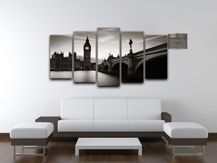 Big Ben and House of Parliament dusk panorama 5 Split Panel Canvas  - Canvas Art Rocks - 3