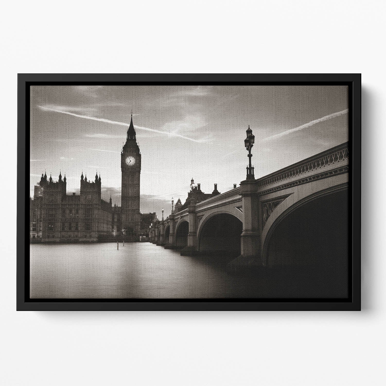 Big Ben and House of Parliament dusk panorama Floating Framed Canvas