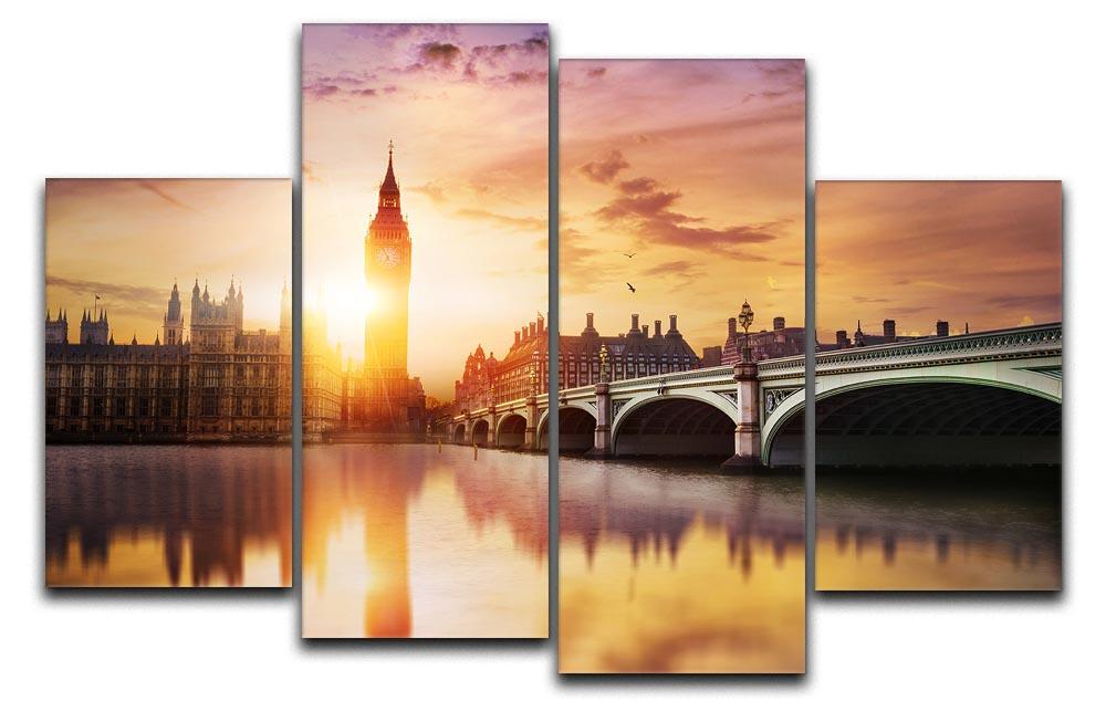 Big Ben and Westminster Bridge at dusk 4 Split Panel Canvas  - Canvas Art Rocks - 1