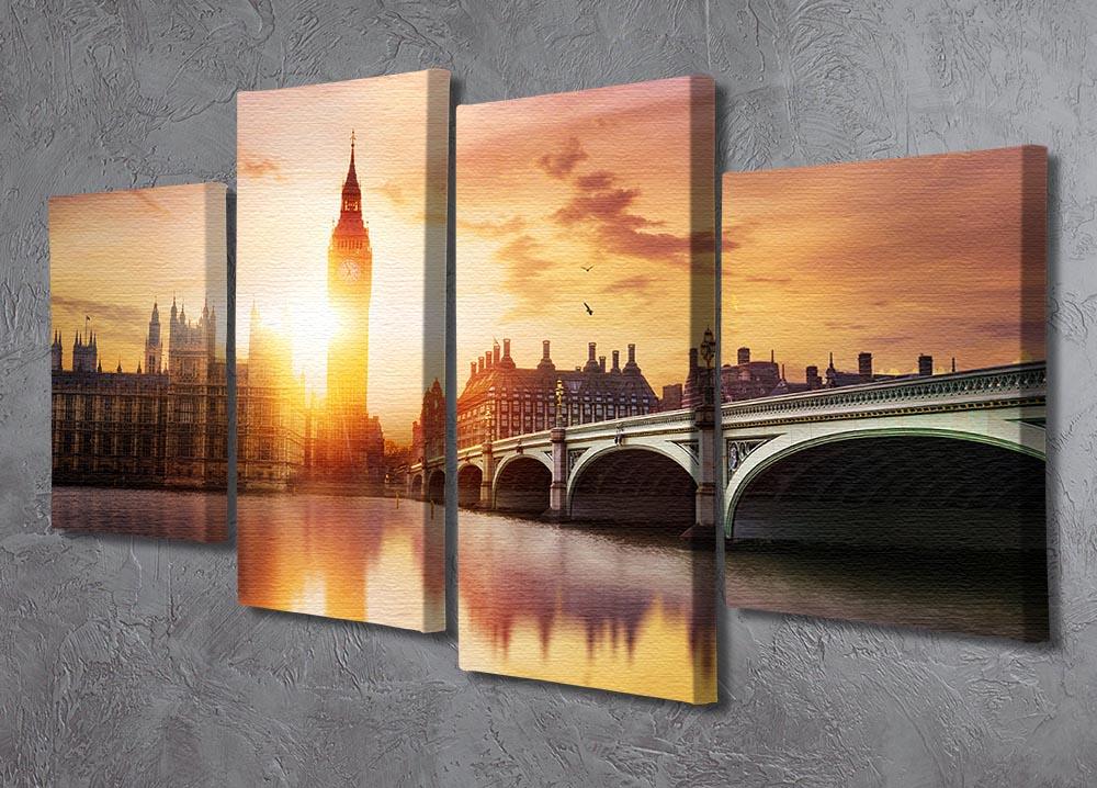 Big Ben and Westminster Bridge at dusk 4 Split Panel Canvas  - Canvas Art Rocks - 2