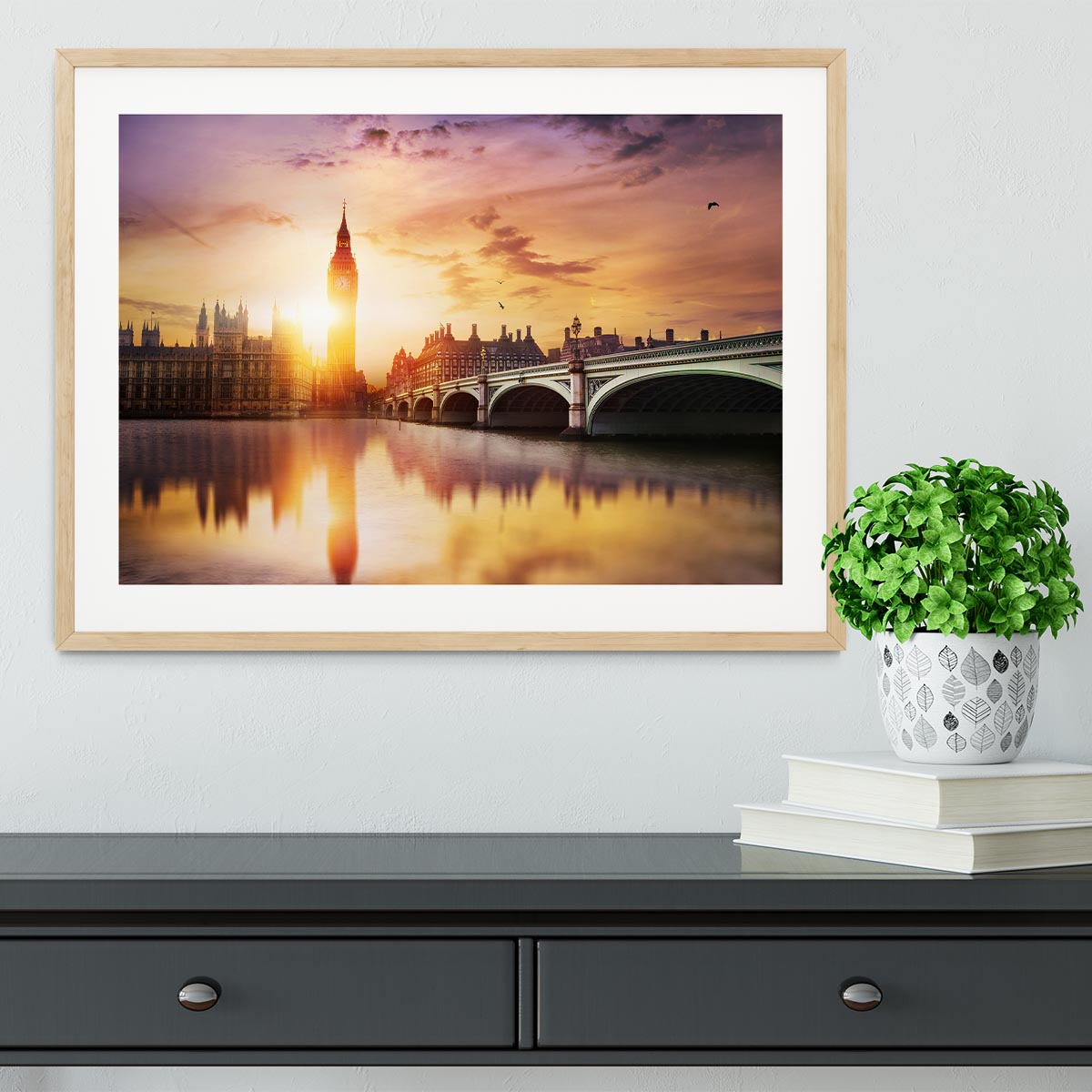 Big Ben and Westminster Bridge at dusk Framed Print - Canvas Art Rocks - 3