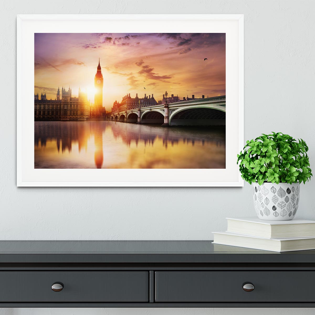 Big Ben and Westminster Bridge at dusk Framed Print - Canvas Art Rocks - 5