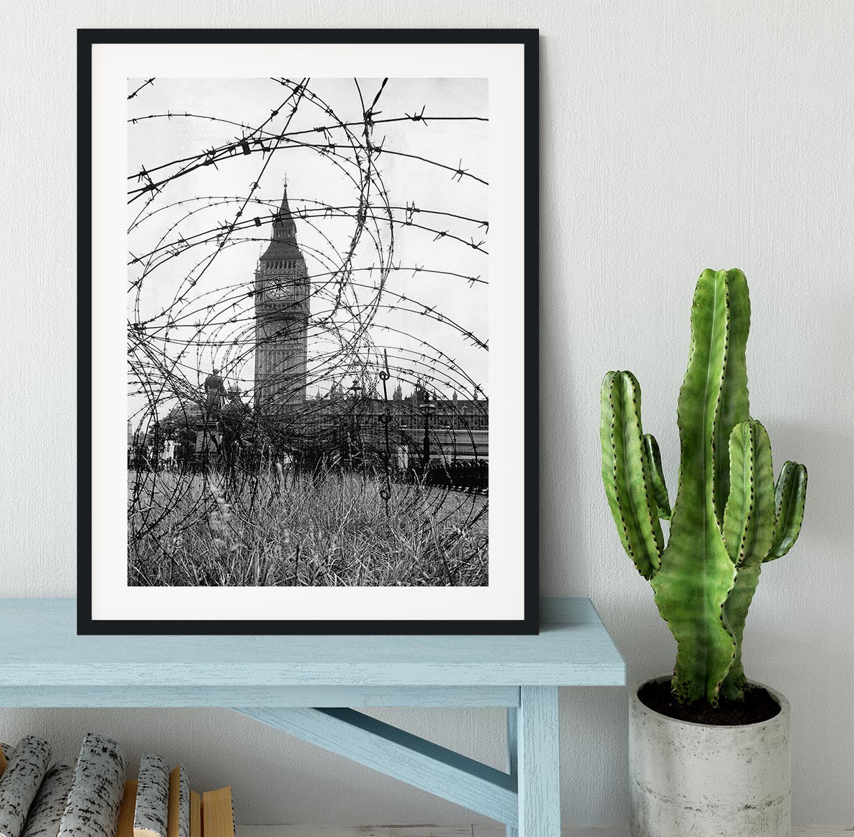 Big Ben through barbed wire Framed Print - Canvas Art Rocks - 1