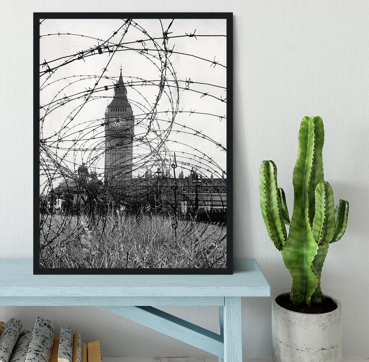 Big Ben through barbed wire Framed Print - Canvas Art Rocks - 2