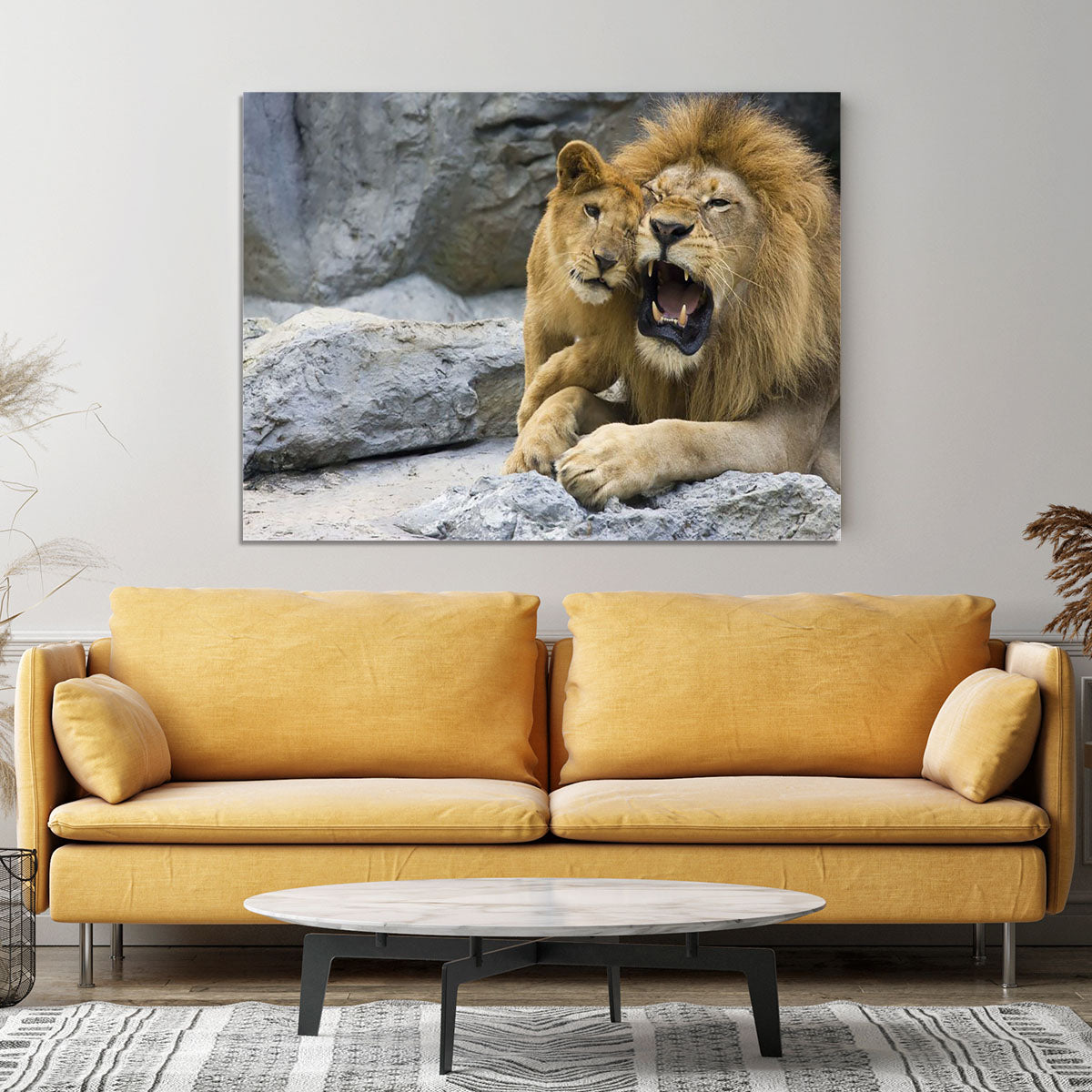 Big lion father and his son playing Canvas Print or Poster - Canvas Art Rocks - 4