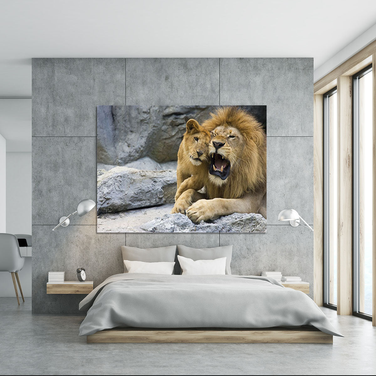 Big lion father and his son playing Canvas Print or Poster - Canvas Art Rocks - 5