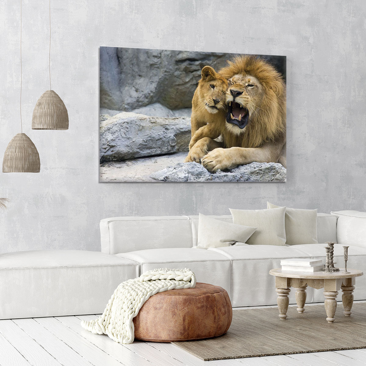 Big lion father and his son playing Canvas Print or Poster - Canvas Art Rocks - 6