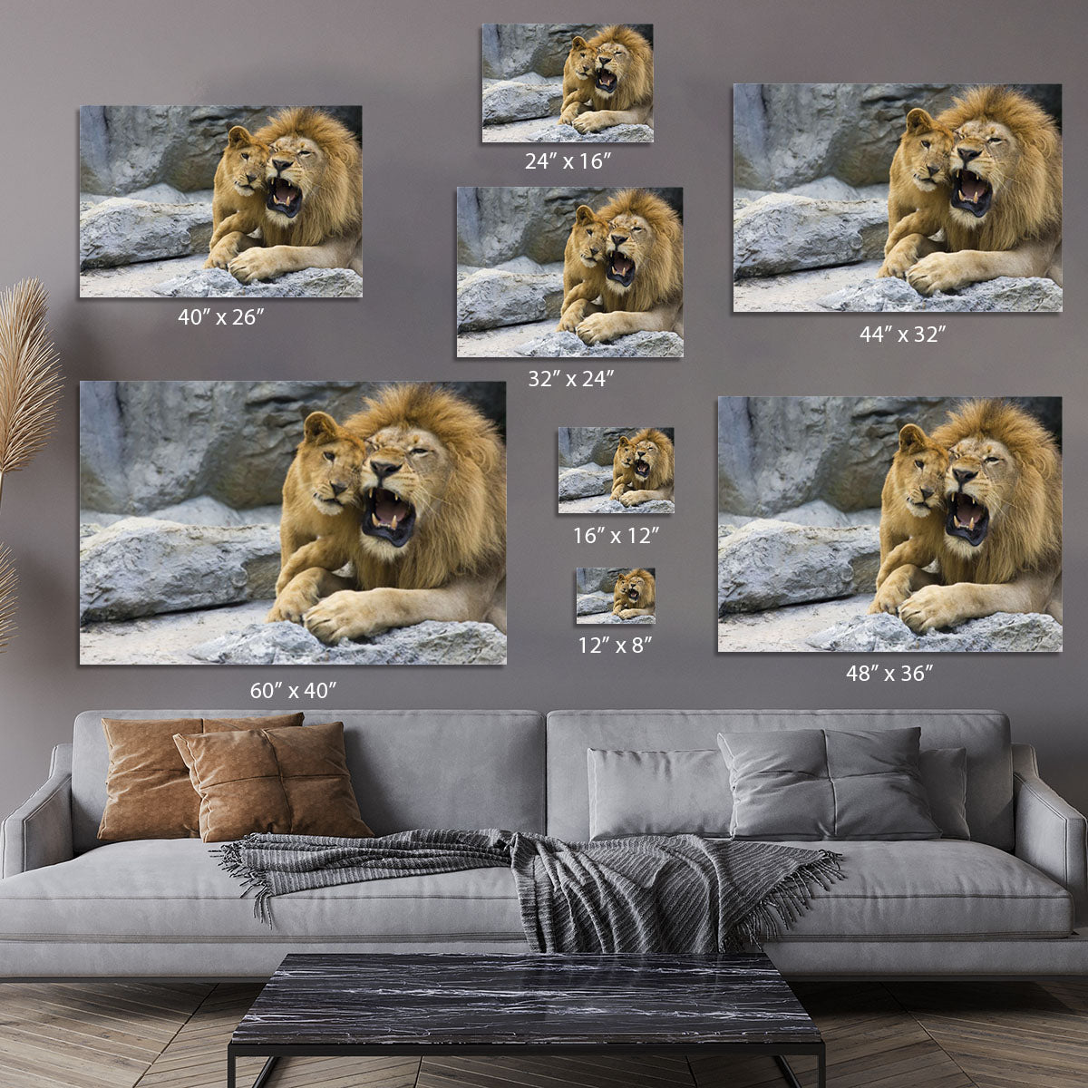 Big lion father and his son playing Canvas Print or Poster - Canvas Art Rocks - 7