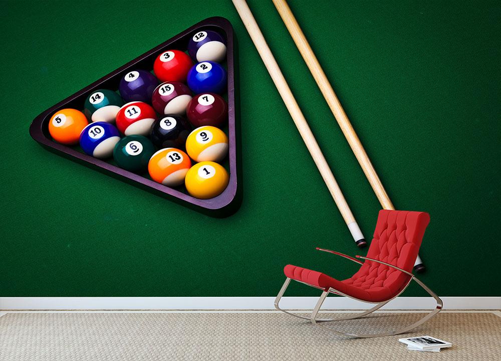 Billiard balls on green Wall Mural Wallpaper - Canvas Art Rocks - 2
