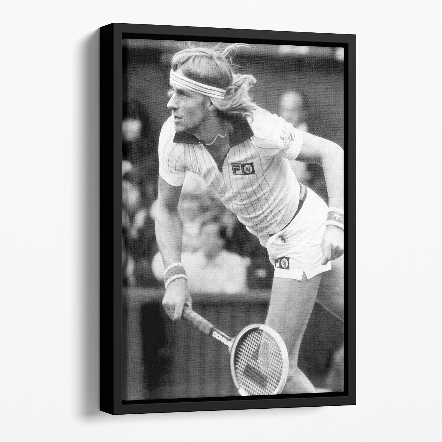 Bjorn Borg in action at Wimbledon Floating Framed Canvas