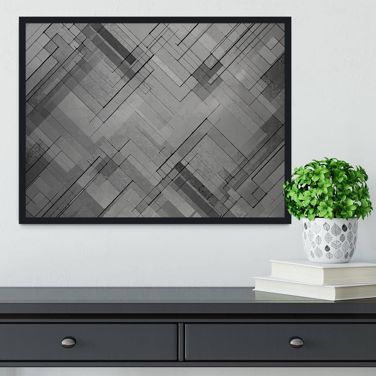 Black Chevron Background Framed Print - Canvas Art Rocks - 2