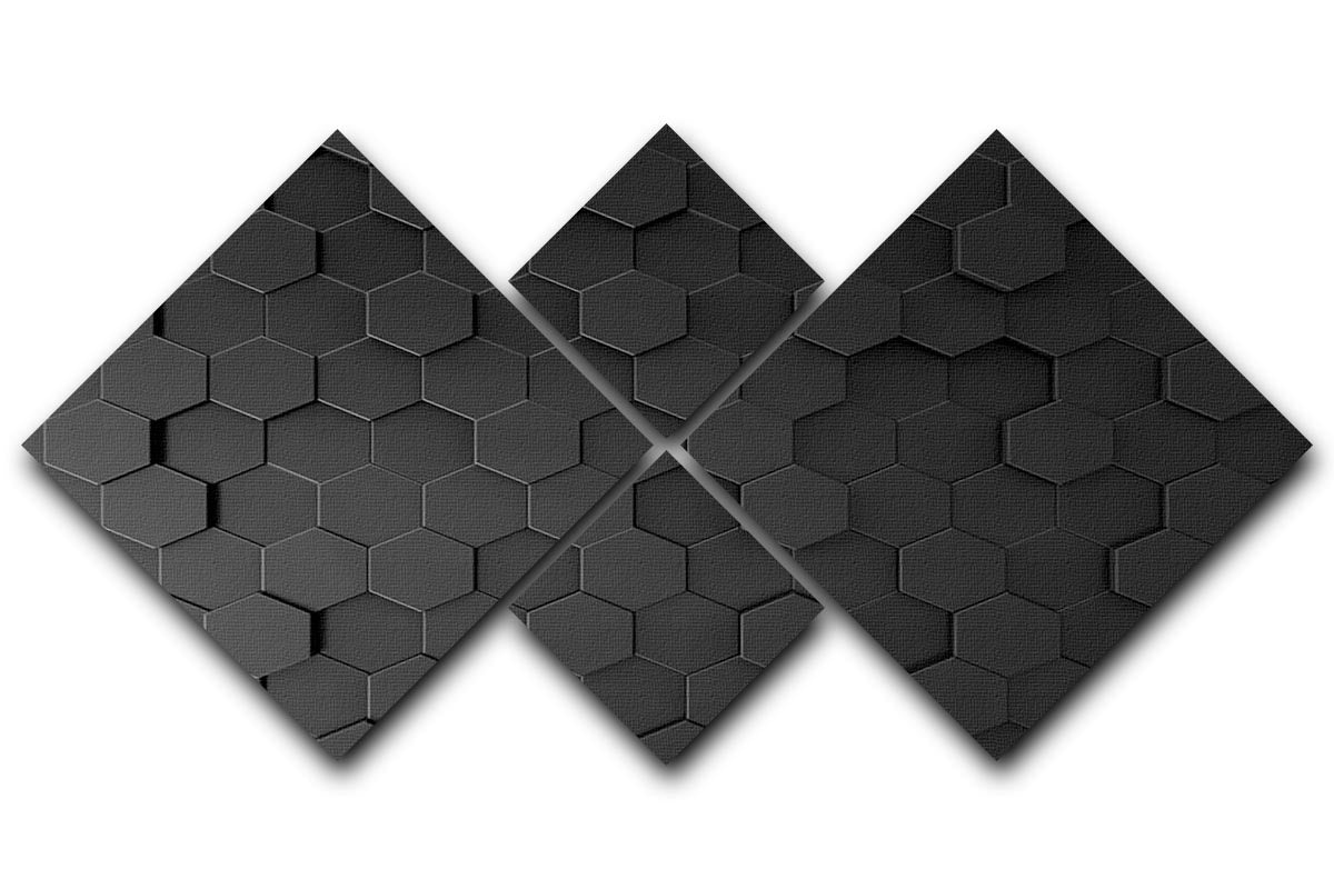 Black Hexagon Pattern 4 Square Multi Panel Canvas - Canvas Art Rocks - 1