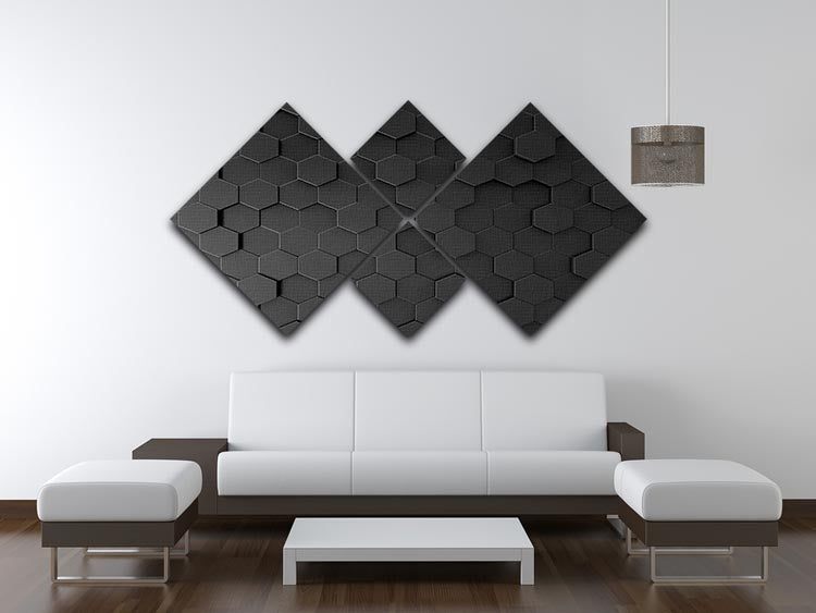 Black Hexagon Pattern 4 Square Multi Panel Canvas - Canvas Art Rocks - 3