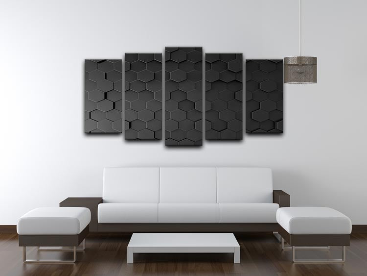 Black Hexagon Pattern 5 Split Panel Canvas - Canvas Art Rocks - 3