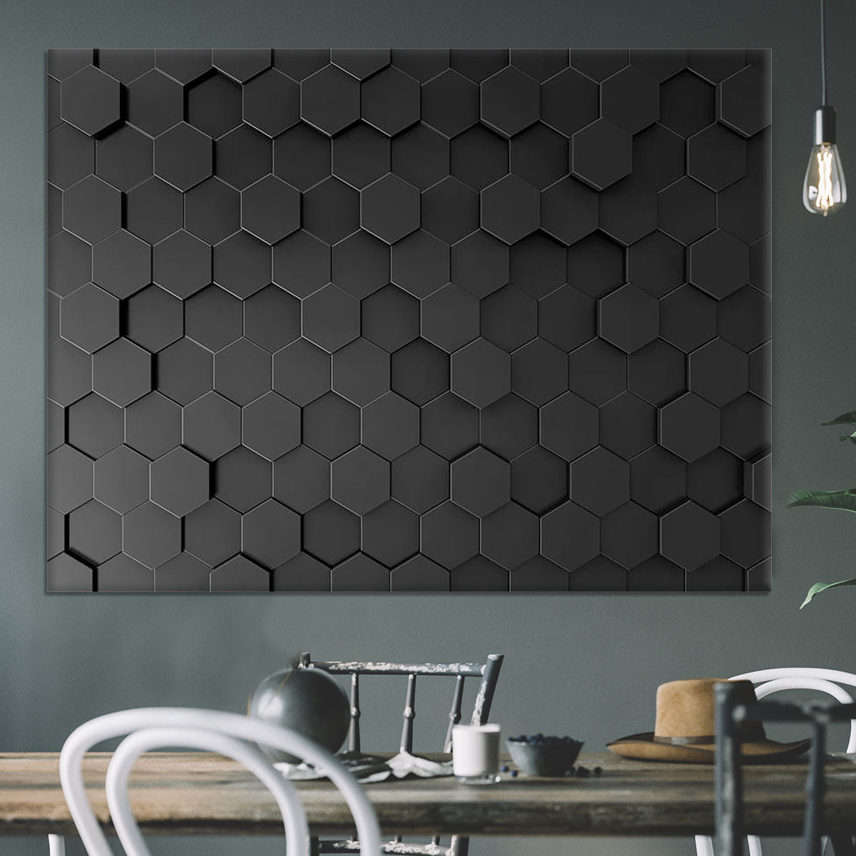 Black Hexagon Pattern Canvas Print or Poster - Canvas Art Rocks - 3
