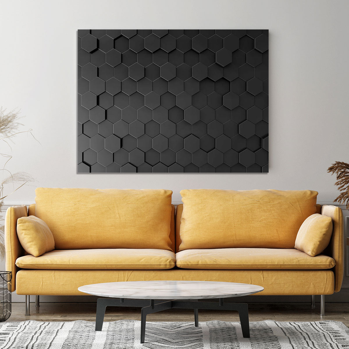 Black Hexagon Pattern Canvas Print or Poster - Canvas Art Rocks - 4