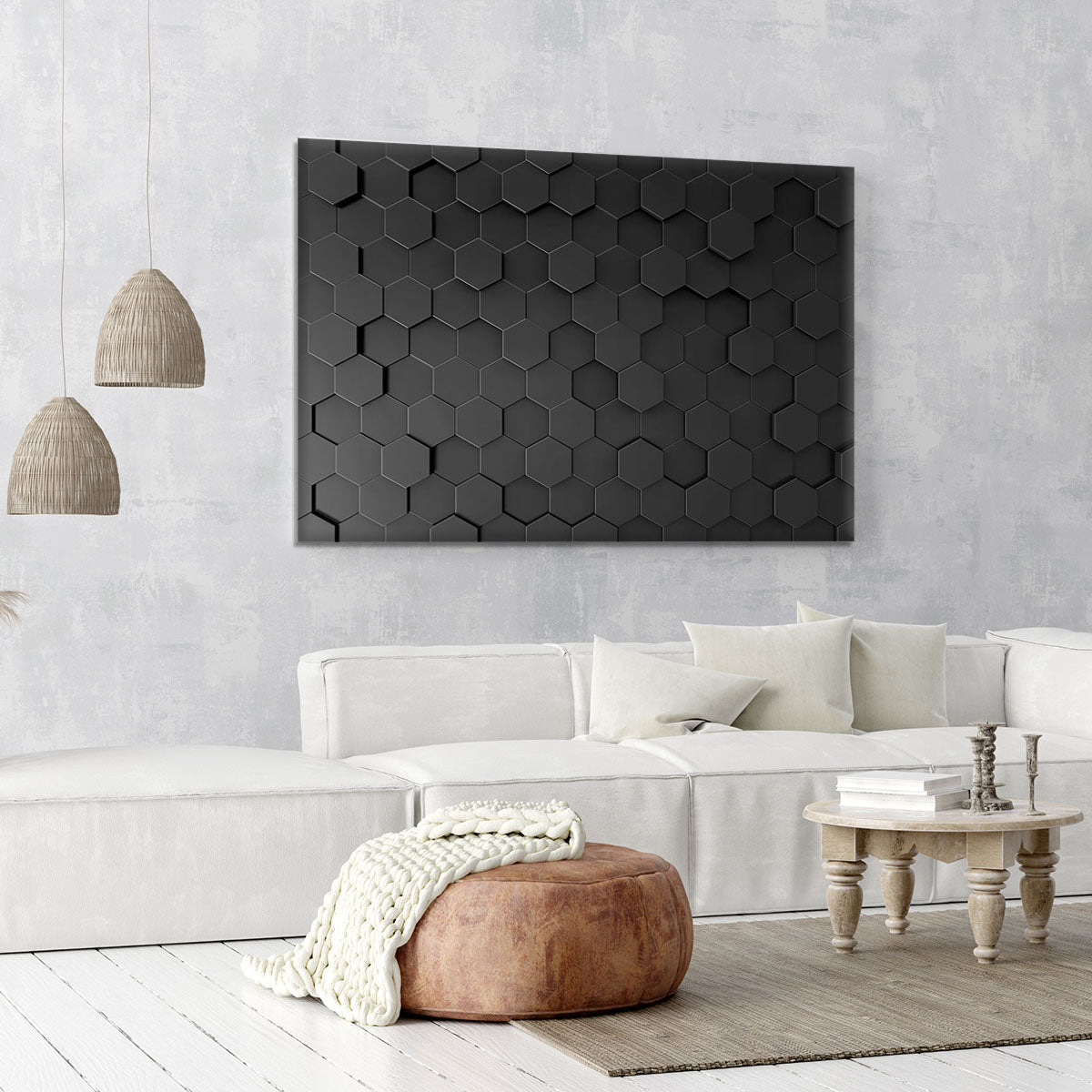 Black Hexagon Pattern Canvas Print or Poster - Canvas Art Rocks - 6