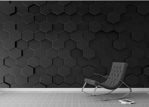 Black Hexagon Pattern Wall Mural Wallpaper - Canvas Art Rocks - 2