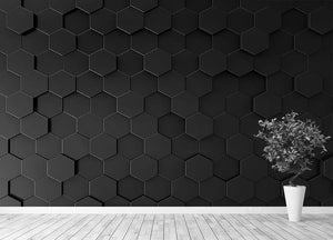 Black Hexagon Pattern Wall Mural Wallpaper - Canvas Art Rocks - 4