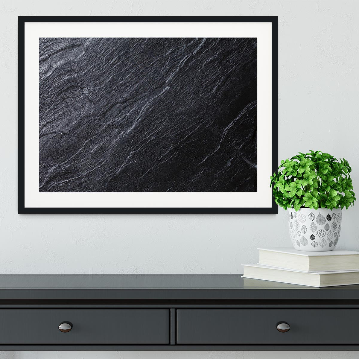 Black Textured Stone Framed Print - Canvas Art Rocks - 1