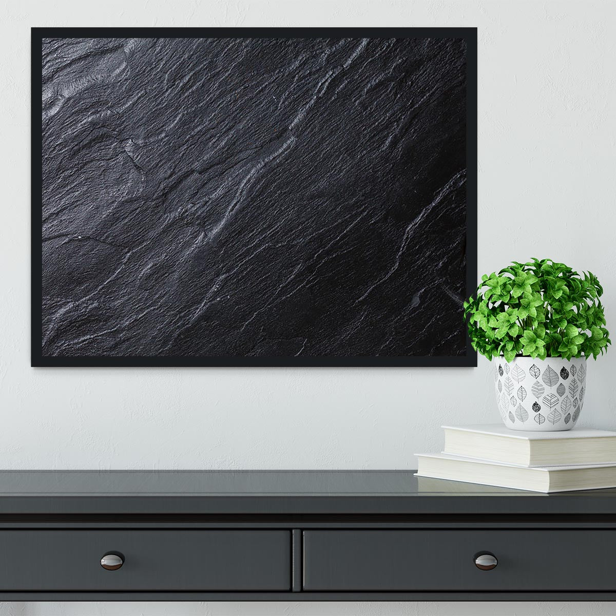 Black Textured Stone Framed Print - Canvas Art Rocks - 2