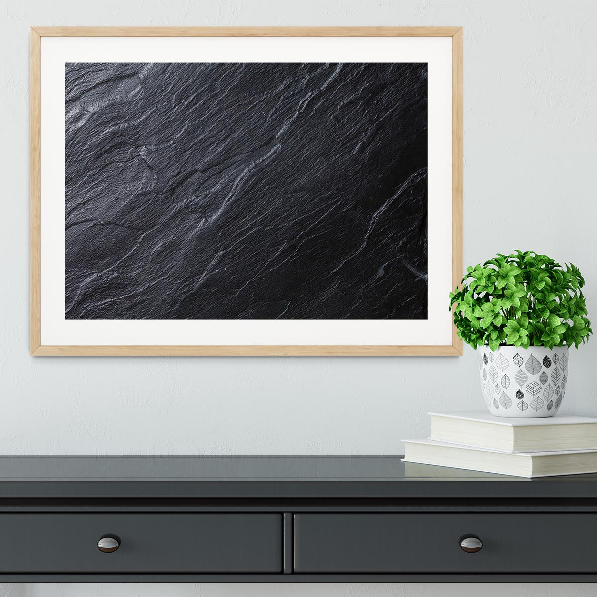 Black Textured Stone Framed Print - Canvas Art Rocks - 3