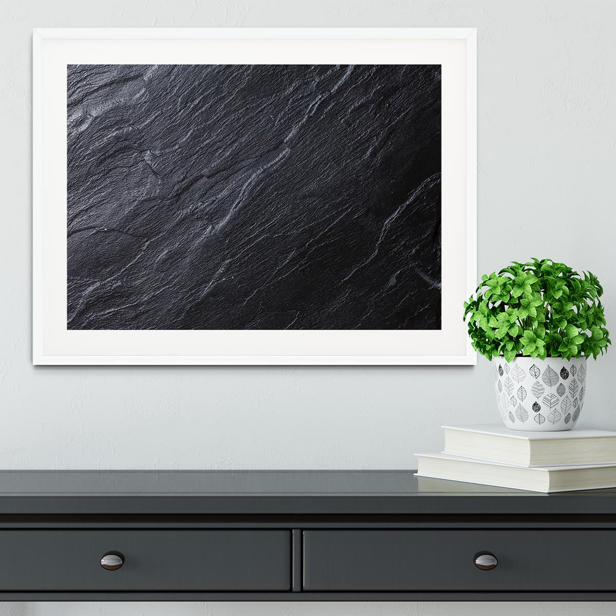 Black Textured Stone Framed Print - Canvas Art Rocks - 5