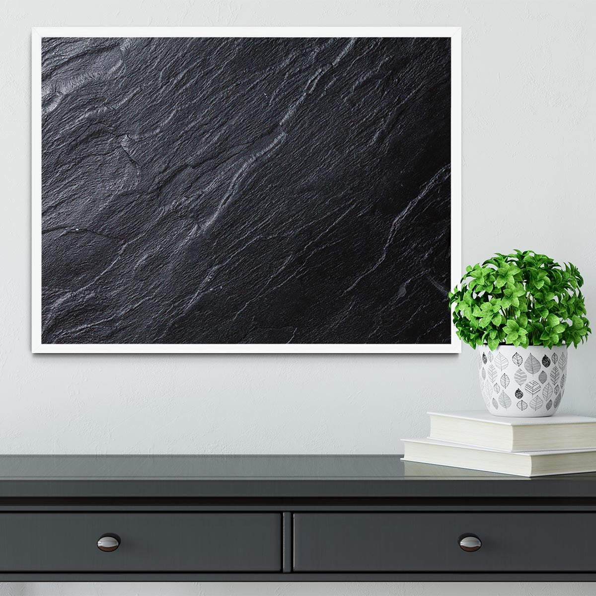 Black Textured Stone Framed Print - Canvas Art Rocks -6