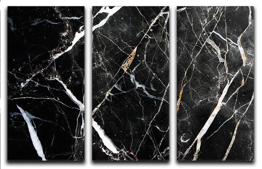Black White and Gold Cracked Marble 3 Split Panel Canvas Print - Canvas Art Rocks - 1