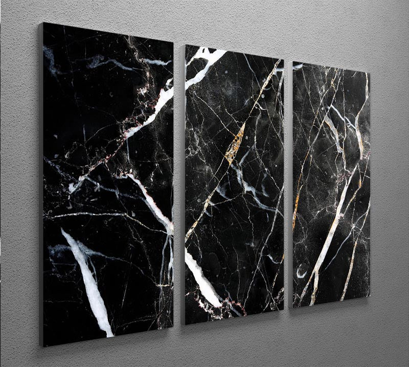 Black White and Gold Cracked Marble 3 Split Panel Canvas Print - Canvas Art Rocks - 2