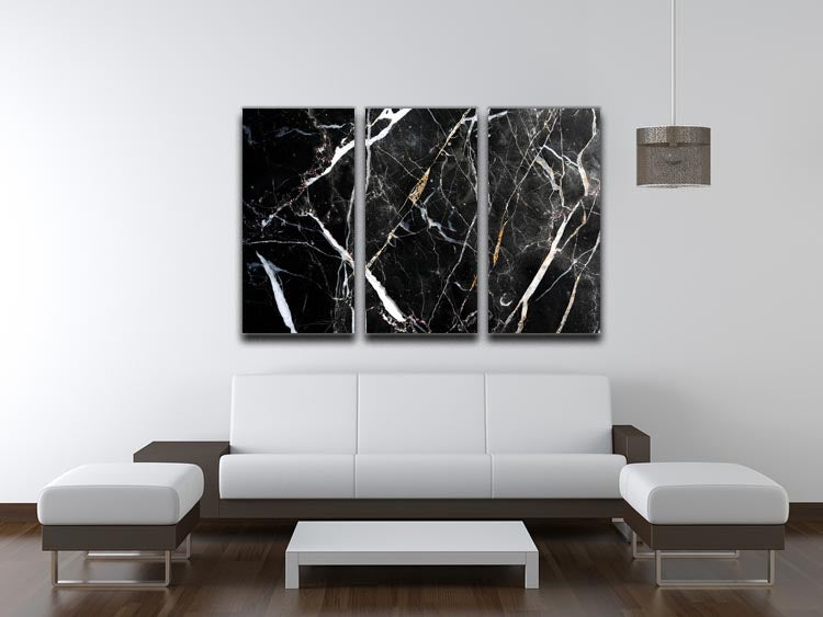 Black White and Gold Cracked Marble 3 Split Panel Canvas Print - Canvas Art Rocks - 3