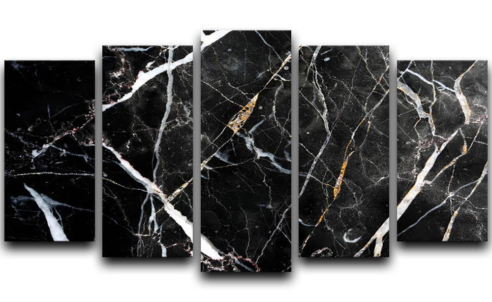 Black White and Gold Cracked Marble 5 Split Panel Canvas - Canvas Art Rocks - 1