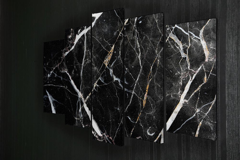 Black White and Gold Cracked Marble 5 Split Panel Canvas - Canvas Art Rocks - 2