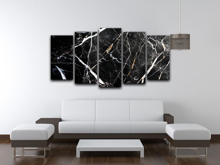 Black White and Gold Cracked Marble 5 Split Panel Canvas - Canvas Art Rocks - 3