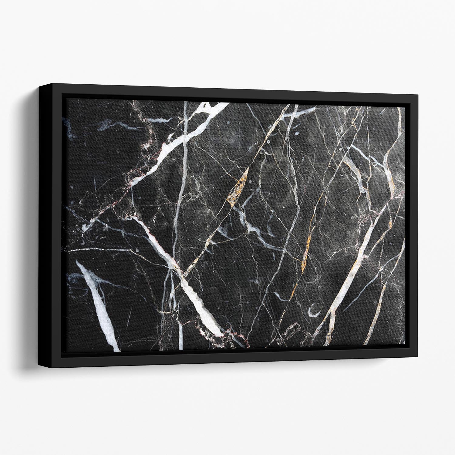 Black White and Gold Cracked Marble Floating Framed Canvas - Canvas Art Rocks - 1