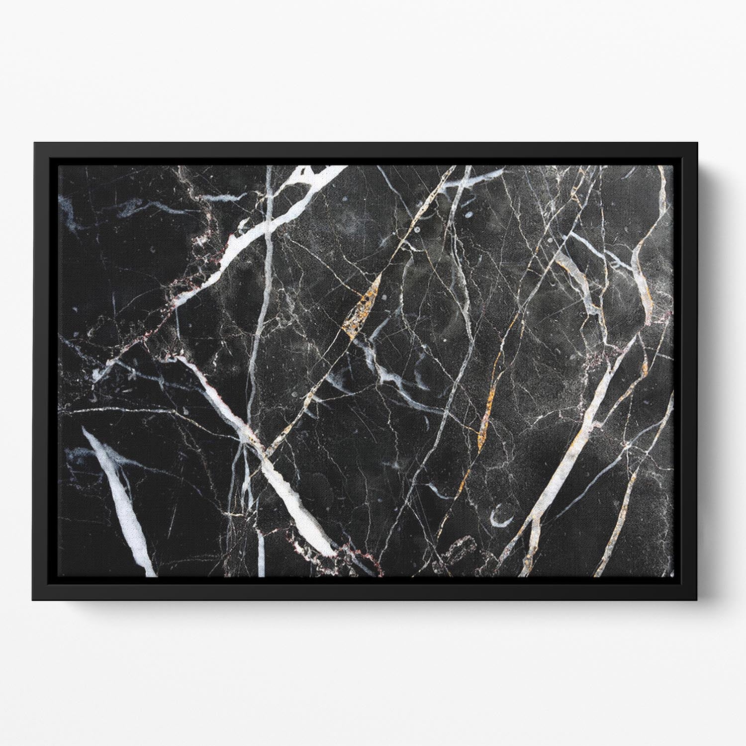 Black White and Gold Cracked Marble Floating Framed Canvas - Canvas Art Rocks - 2